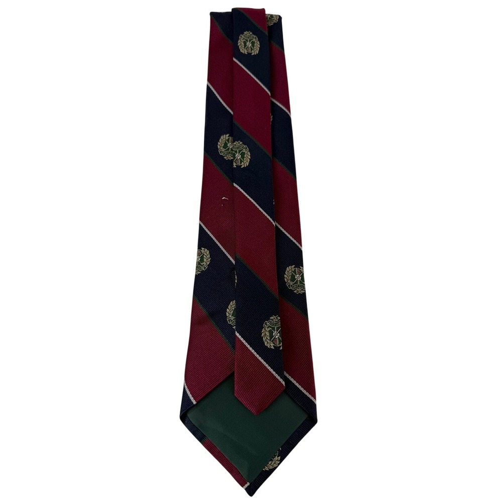 Vintage Briar "Golf Club" Necktie Burgundy Navy Striped Crest Tie Silk Blend - Picture 2 of 8
